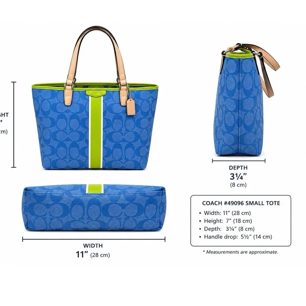 Coach Signature C Momogram Stripe Mini Tote Blue Green Canvas Authenticated